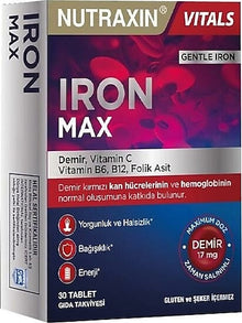 Nutraxin Iron Max Iron Vitamin C B6 B12 Folic Acid 30 Tablets