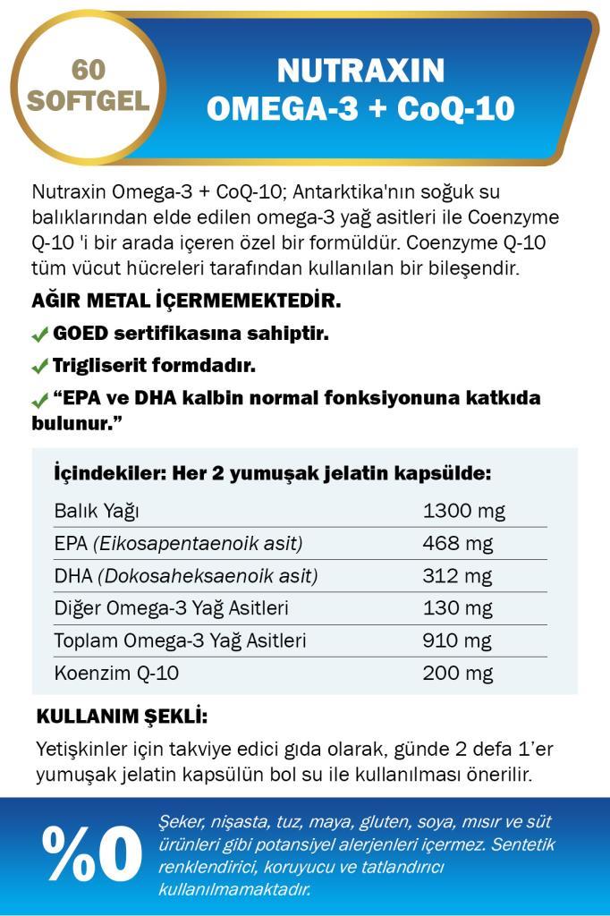 Nutraxin Omega 3 + CoQ-10 60 Softgel Kapsül