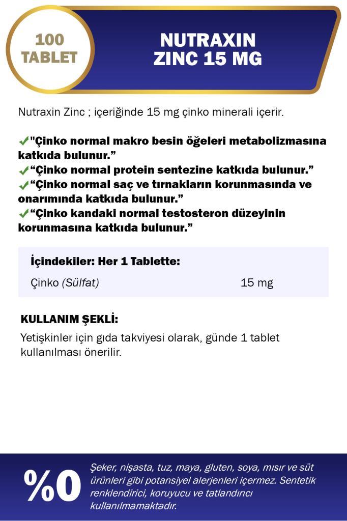 Nutraxin Zınc 15 Mg 100 Tablet