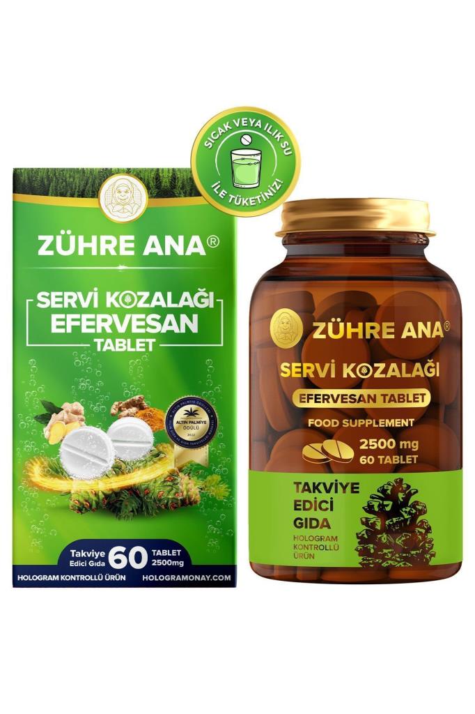 OUTLET Zühre Ana Servi Kozalagi Efervesan Tablet 2500 Mg 60 Tablet SKT 2025-09-30 İADESİ YOKTUR
