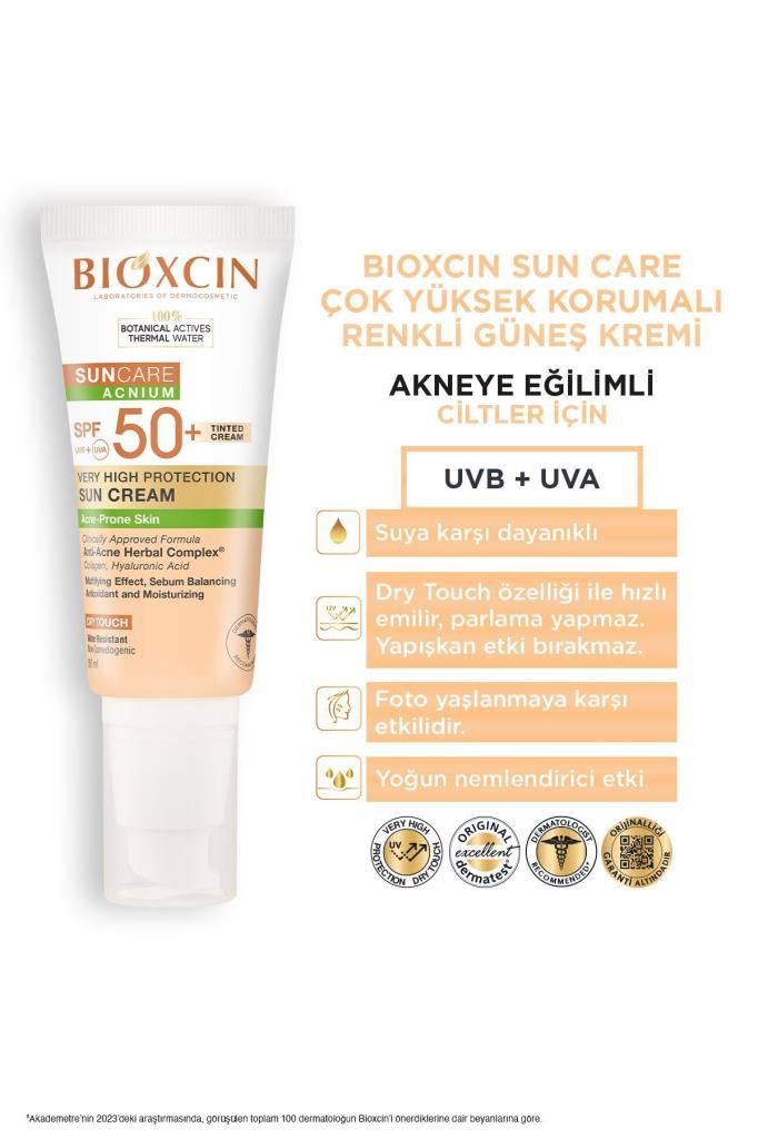 Bioxcin Sun Care Akneye Eğilimli Ciltler Için Renkli Güneş Kremi 50 Spf