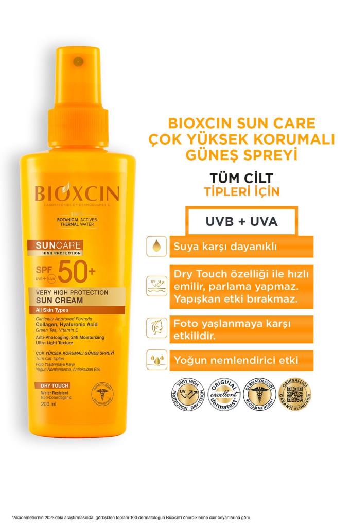 Bioxcin Sun Care Spf 50 Yüz Güneş Kremi 50 ml Kuru ve Normal Cilt + Vücut Güneş Spreyi 200 Ml