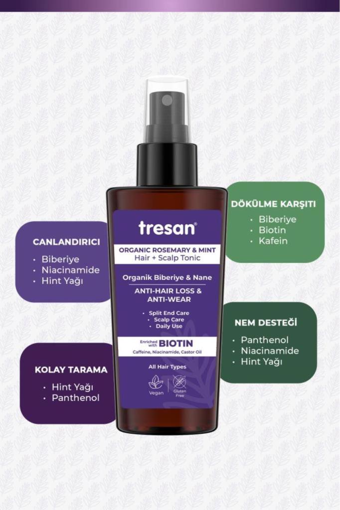 Tresan Organik Biberiye & Nane Dökülme ve Yıpranma Karşıtı Saç Toniği 125 ml