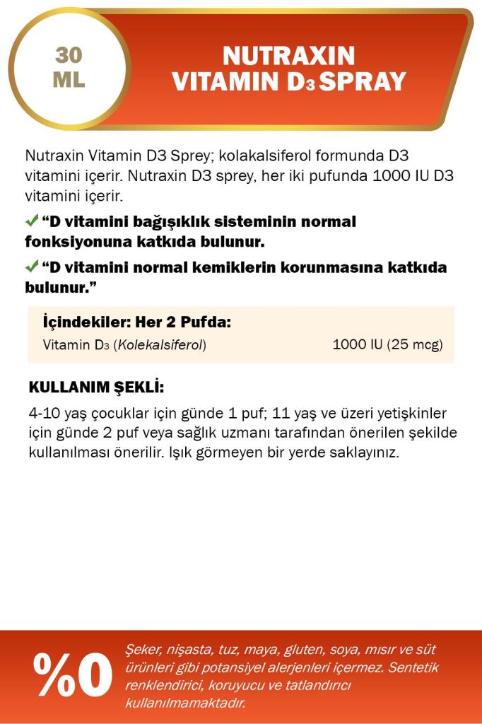 Nutraxin Vitamin D3 Sprey 1000 Iu 30 ml