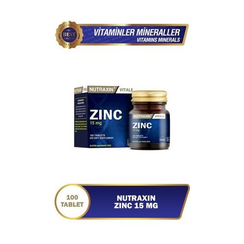 Nutraxin 100 Tablet Çinko Takviyesi - 15 mg, Gluten ve Şeker İçermez, Türkiye Menşeli