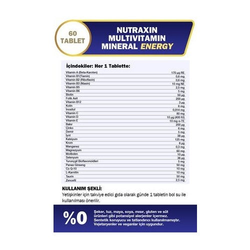 Nutraxin Multivitamin Mineral Energy Complex 60 Tablet