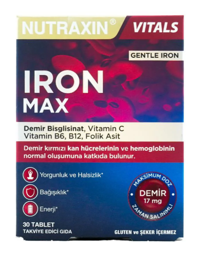 Nutraxin İron Max Demir Vitamin C B6 B12 Folik Asit 30 Tablet