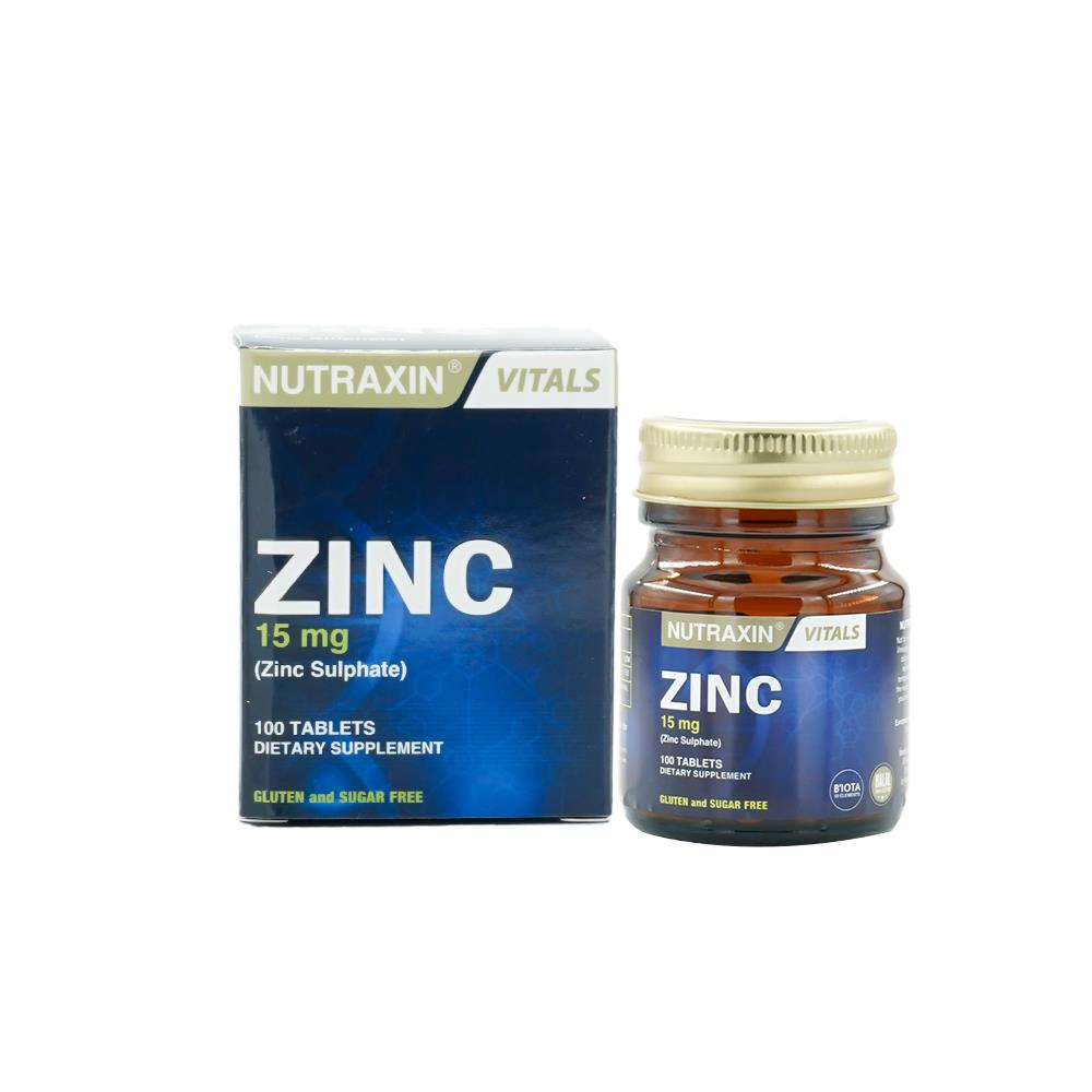 Nutraxin 100 Tablet Çinko Takviyesi - 15 mg, Gluten ve Şeker İçermez, Türkiye Menşeli