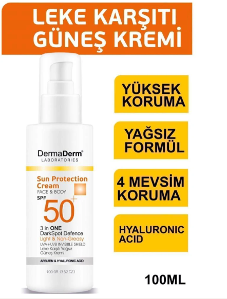 Dermaderm Face ve Body 3 in 1 DarkSpot Leke Karşıtı Kremi SPF 50+ 100 GR