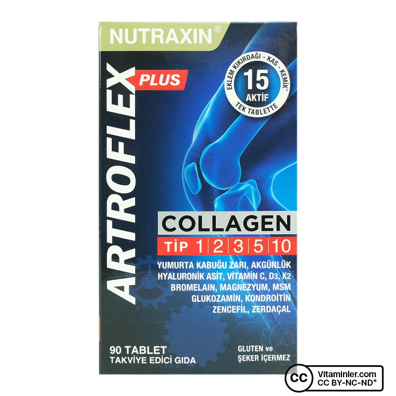 Nutraxin Artroflex Plus 90 Tablet Collagen Tip 1 2 3 5 10 Magnezyum Yumurta Kabuğu Zarı Akgünlük Hyaluronik Asit Bromelain Glukozamin Kondroitin MSM