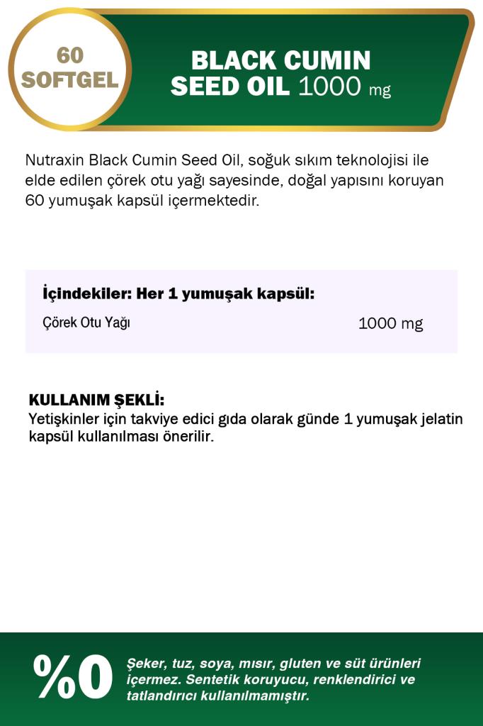 Nutraxin Herbal Çörek Otu Yağı 1000 Mg 60 Softgel