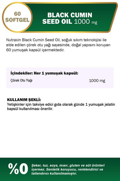 Nutraxin Herbal Çörek Otu Yağı 1000 Mg 60 Softgel