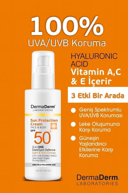Dermaderm Face ve Body 3 in 1 DarkSpot Leke Karşıtı Kremi SPF 50+ 100 GR