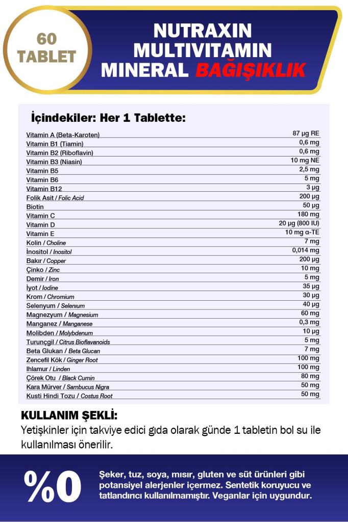 Nutraxin Multivitamin Mineral Immune Complex 60 Tablet