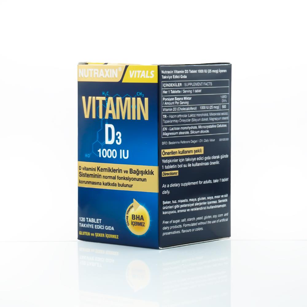 Nutraxin Vitamin D3 25 mcg 1000 IU 120 Tablets