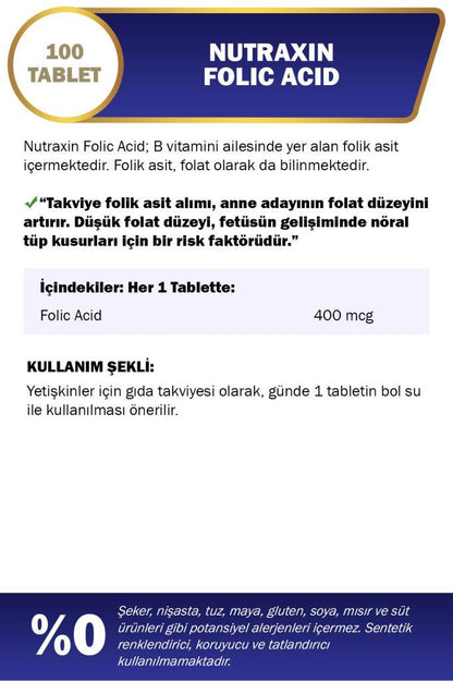 Nutraxin Folic Acid 400 mcg 100 Tablets