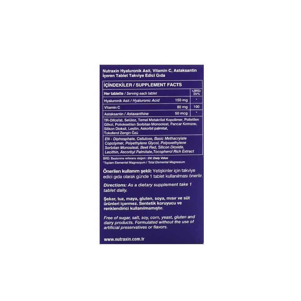 Nutraxin Hyaluronic Acid Astaksantin Vitamin C 150 Mg 30 Tablet