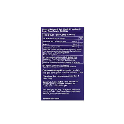 Nutraxin Hyaluronic Acid Astaksantin Vitamin C 150 Mg 30 Tablet