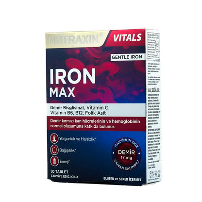 نيوتراكسين أيرون ماكس أيرون فيتامين سي بي 6 بي 12 حمض الفوليك 30 قرصًا