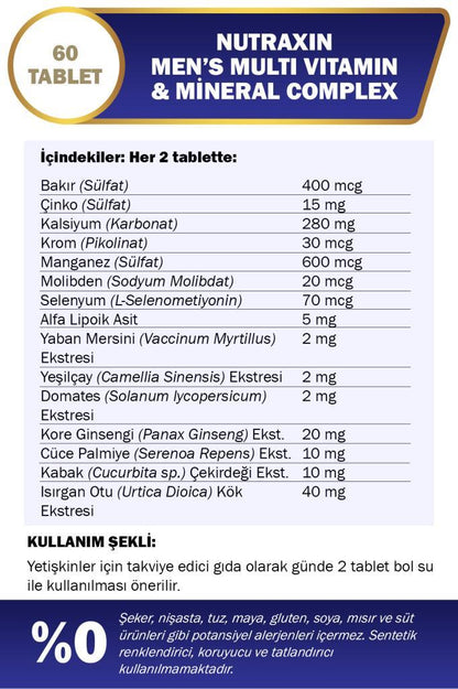 Nutraxin Multivitamin Erkek 60 Tablet