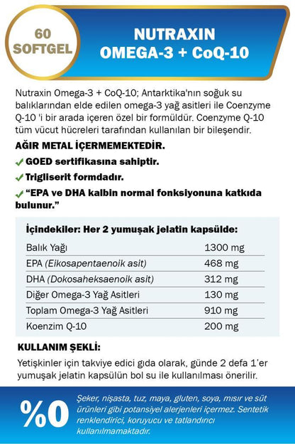Nutraxin Omega 3 + CoQ-10 60 Softgel Kapsül