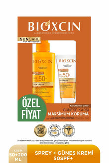 Bioxcin Sun Care Spf 50 Yüz Güneş Kremi 50 ml Kuru ve Normal Cilt + Vücut Güneş Spreyi 200 Ml