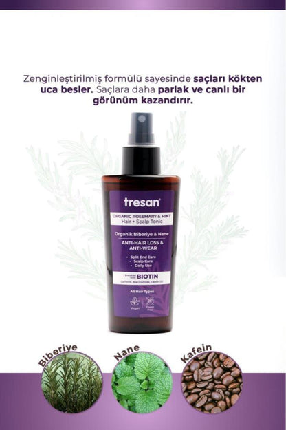 Tresan Organik Biberiye & Nane Dökülme ve Yıpranma Karşıtı Saç Toniği 125 ml