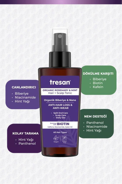 Tresan Organik Biberiye & Nane Dökülme ve Yıpranma Karşıtı Saç Toniği 125 ml